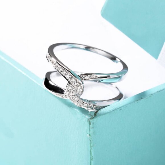 Newest Fresh Twist Cross Wedding Trendy Dazzling Silver Ring for Women,VIP570 - Picture 3 of 5